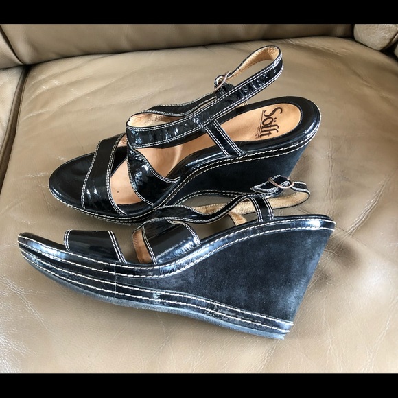 Sofft Women’s 8, Patent Leather Strappy Wedge Heels, Suede Wrapped, GUC - Picture 5 of 16